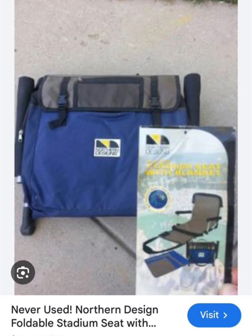 Northern Designs Foldable Stadium Seat - Blue with Gray Trim